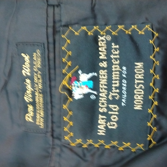 Hart Schaffner Marx Gold Trumpeter Black + Blue Pinstripe Suit  41R - Picture 10 of 13